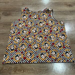 Betty Boop Sleeveless Shirt Custom Fabric Checkered Hearts XL  Blouse Tank Top